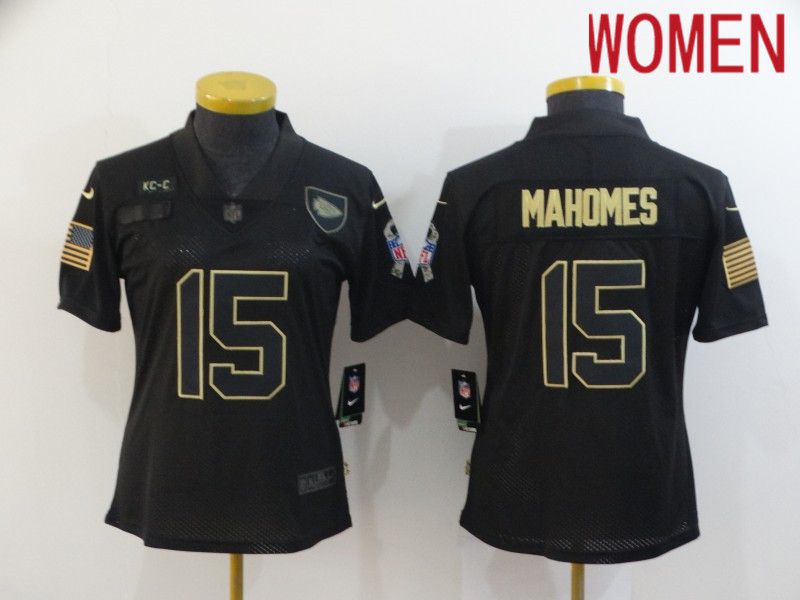 Women Kansas City Chiefs #15 Mahomes Black Retro Gold Lettering 2020 Nike NFL Jersey->indianapolis colts->NFL Jersey
